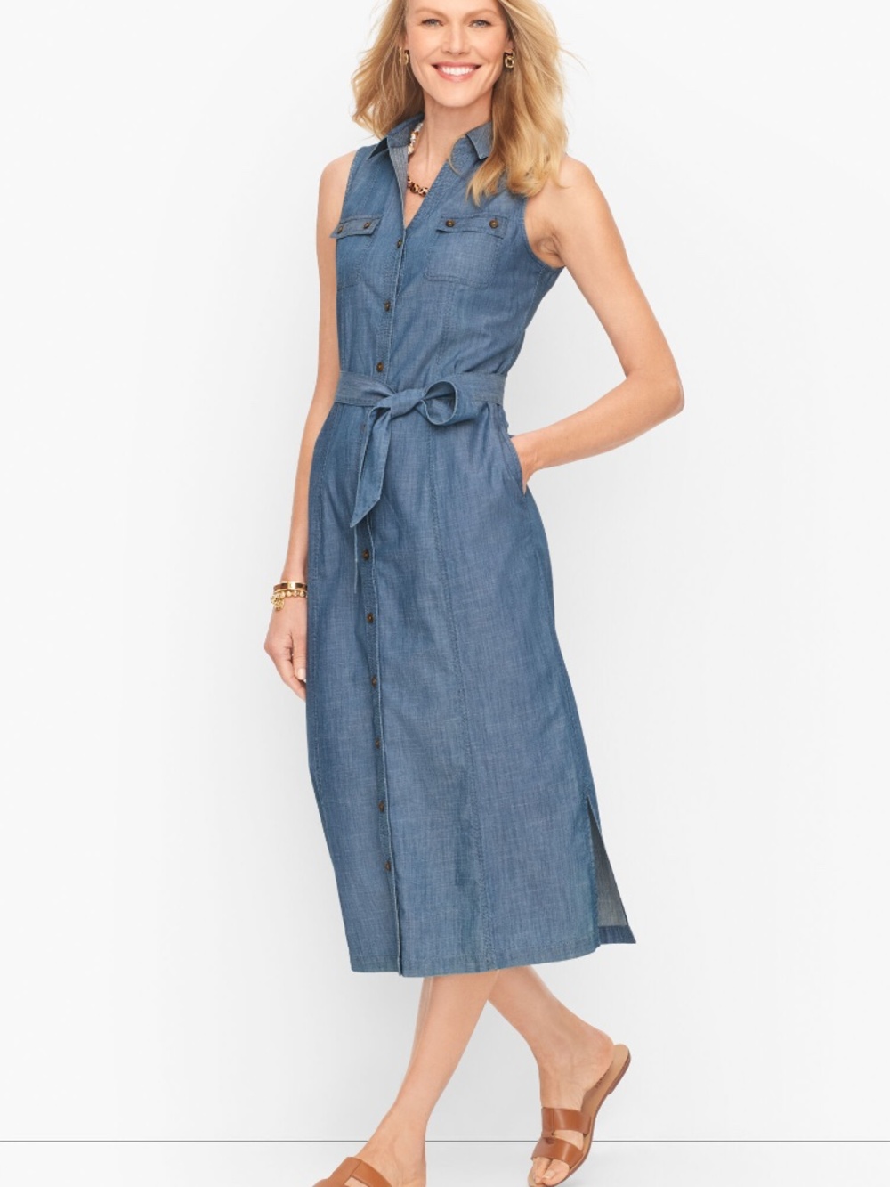 Talbots Sleeveless Denim Midi Shirt Dress Size 3X EUC